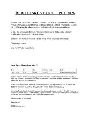 Ředitelské volno 19. 1. 2026